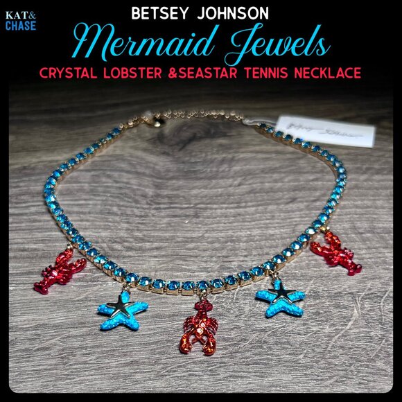 Betsey Johnson Mermaid Jewels Lobster Starfish Charm Tennis Necklace Beach July - Picture 7 of 12